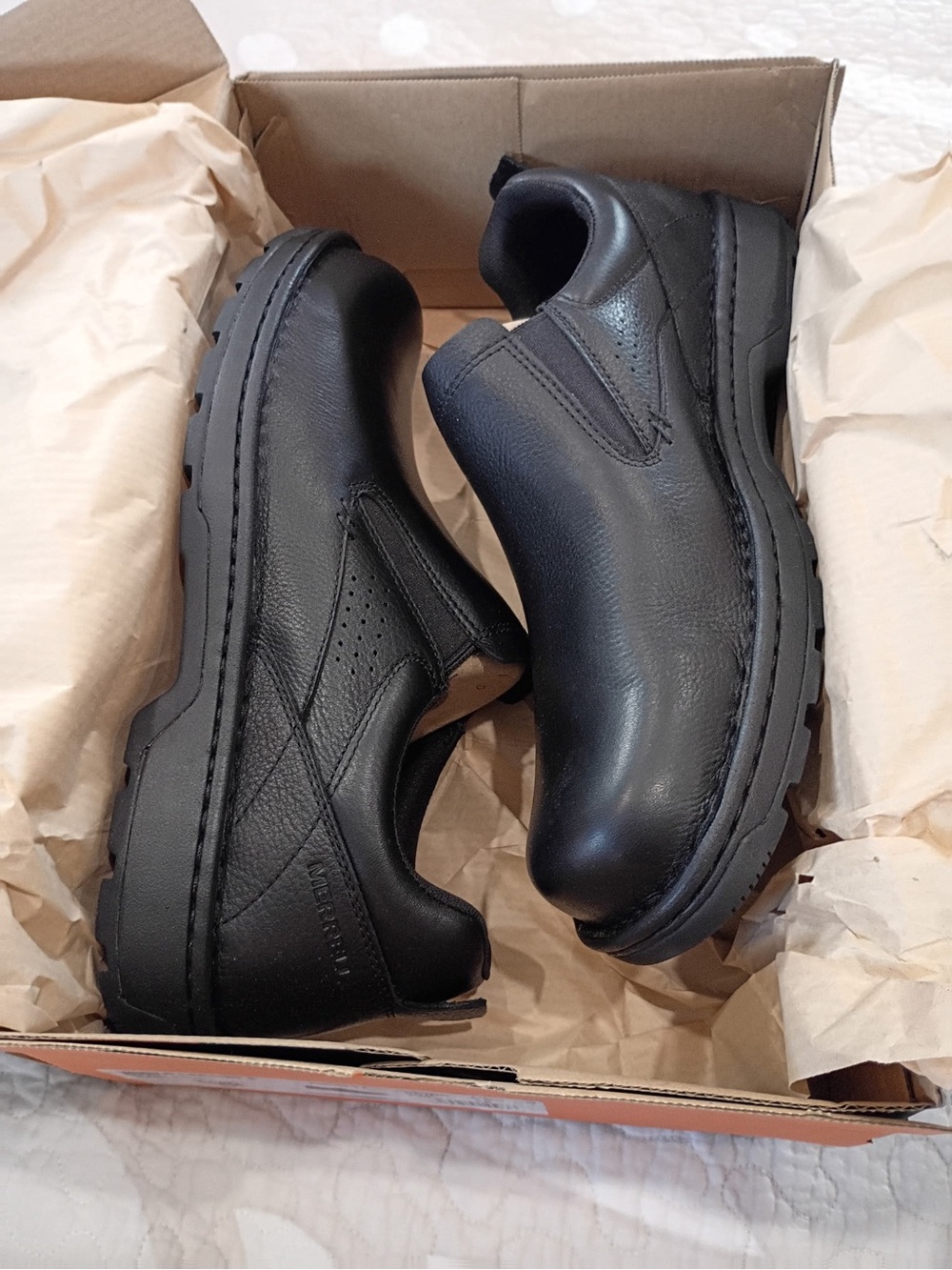 Merrell Black Leather Slip-On Comfort Loafers